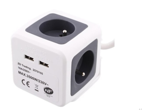 Przedłużacz 4 gniazda 2x USB 1,5m CUBE wygodna kostka 
